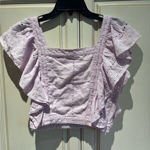 Signature Collection Lavender Eyelet Cop Ruffle Shirt Sleeve Top side zipper